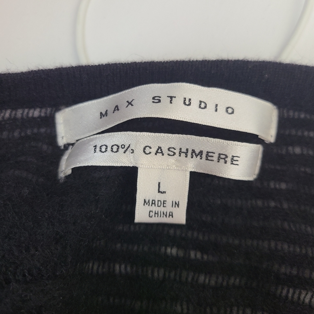 Max Studio 100% Cashmere Black Open Knit Cardigan Sz L Soft Lightweight Luxe - Picture 4 of 6